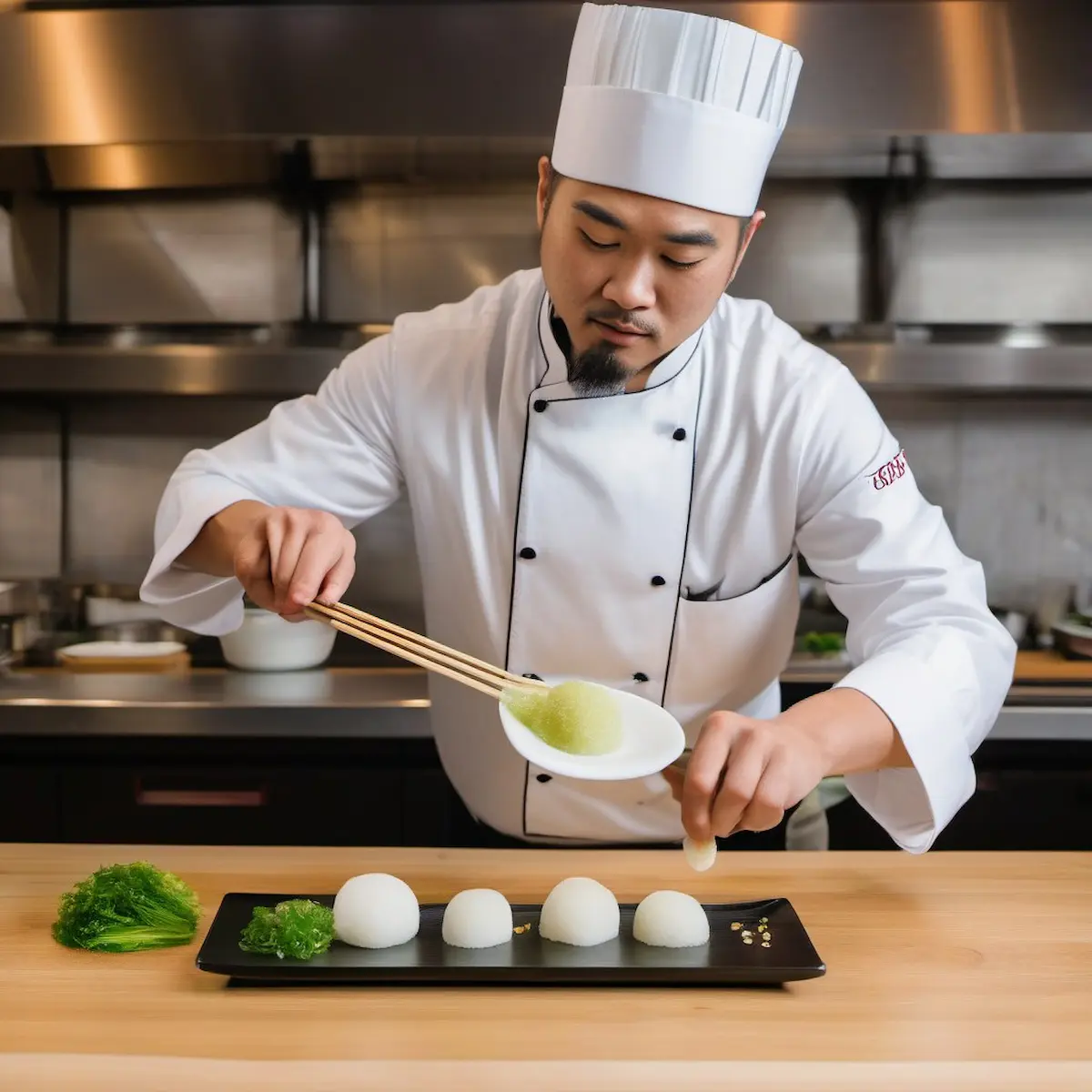 آشپز ژاپنی در حال آماده سازی موچی