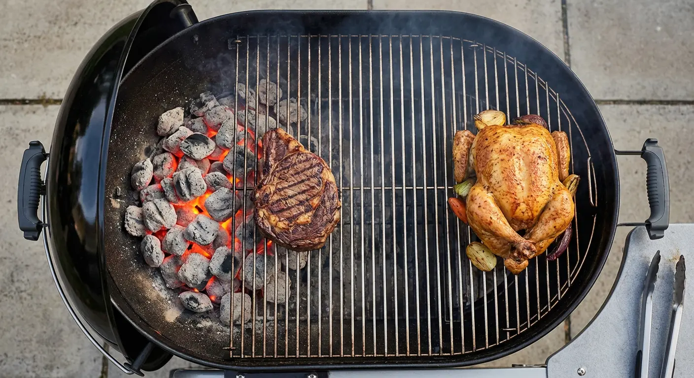 نمای بالا داخل یک گریل زغالی